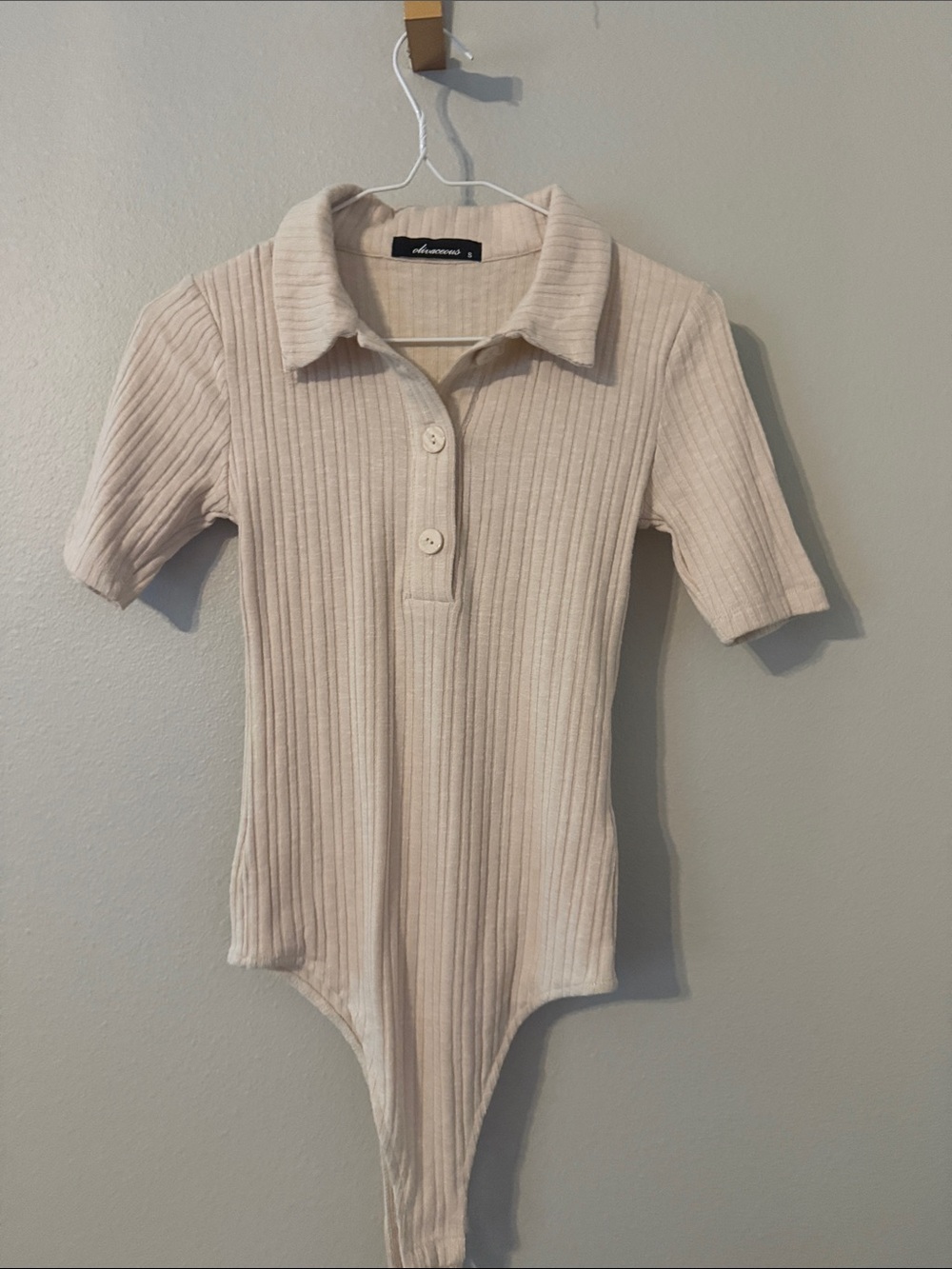 Ribbed Polo One-Piece Bodysuit in Cream by unknown